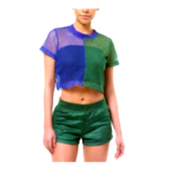 NWT (S) ARTISTIX perforated breathable crop sports Royal blue green color-block - Picture 8 of 8